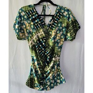 MKM Designs Y2K Womens Small Shirt Ruching Ties Colorful 90s Dopamine Boho Fairy